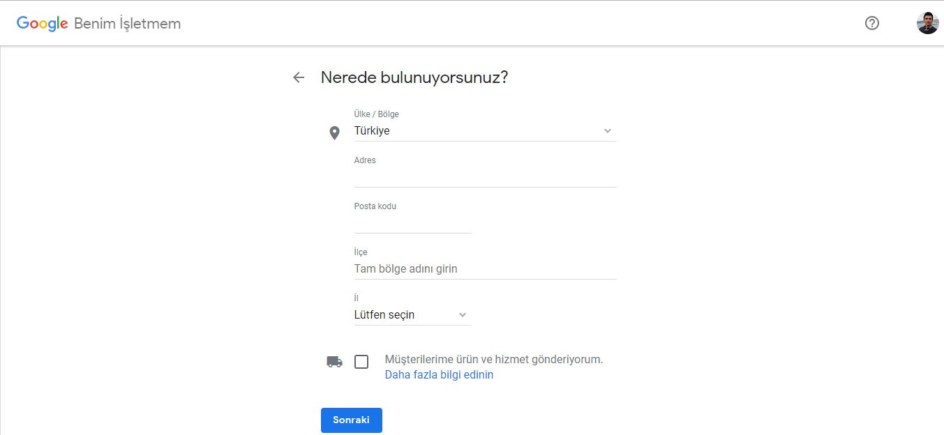 google işletme adres bilgileri
